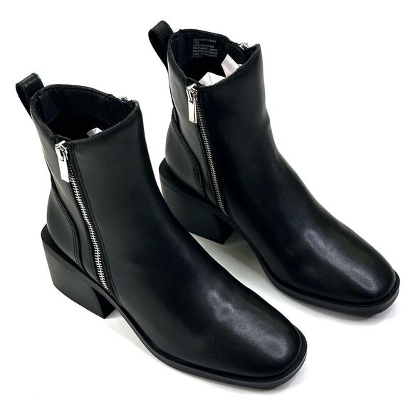 Steve Madden Ruthy Black Leather Ankle Boots Side Zip Womens Size 7.5M New $119 - Picture 1 of 12